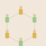 Felt appliqué style illustration of colourful soft rounded figures with dashed stitch borders, arranged for the activity 'The Human Knot: a classic cooperation puzzle'