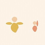 Soft organic blob style illustration with rounded pastel shapes for the activity 'Just Like You: joining a toddler's first real pretend play'