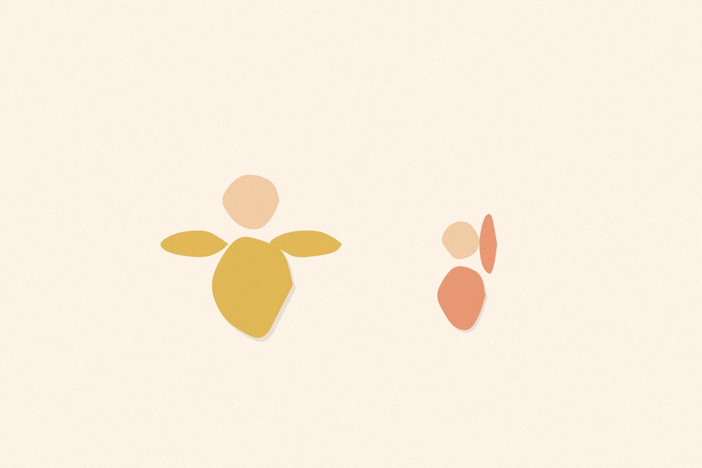 Soft organic blob style illustration with rounded pastel shapes for the activity 'Just Like You: joining a toddler's first real pretend play'