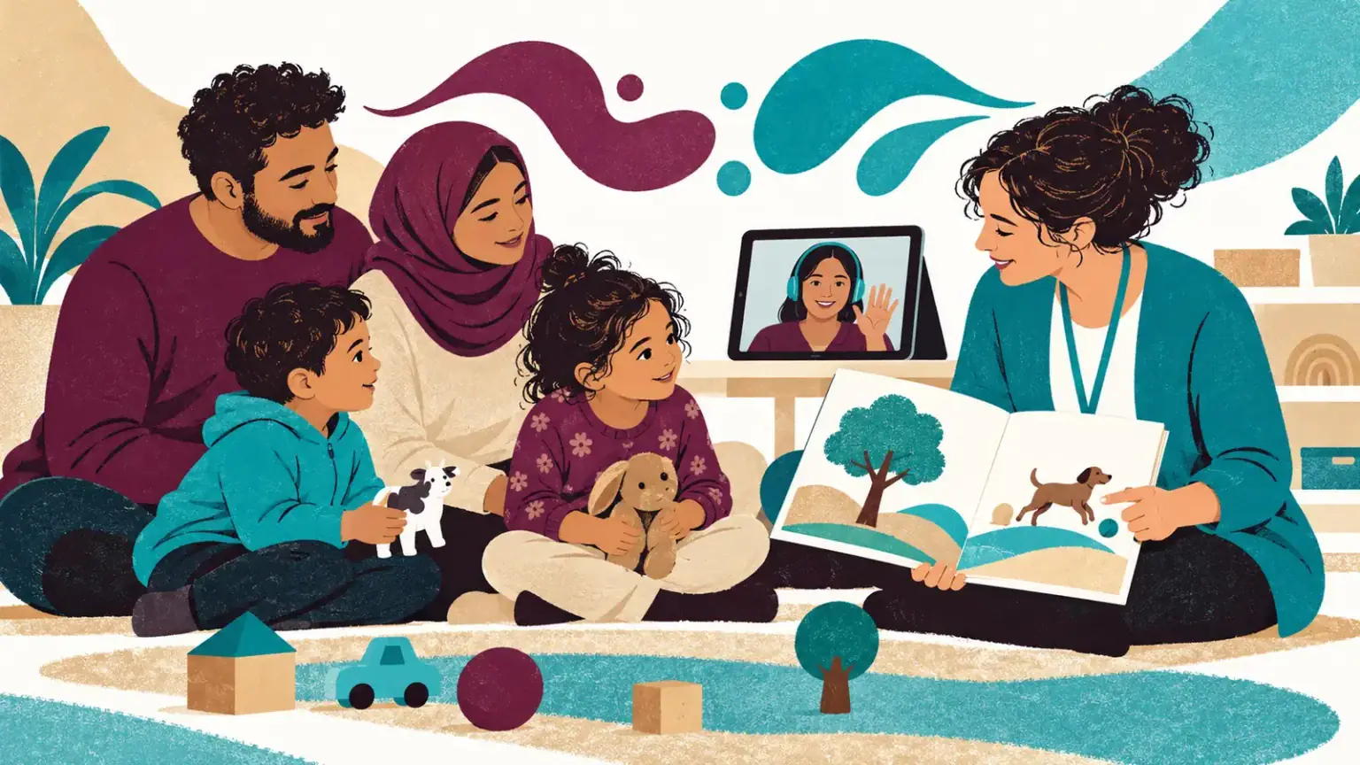 Multilingual family sharing books and toys with a speech-language clinician and a video interpreter