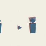 Duotone risograph-style illustration of a figure with a raised hand, an arrow shape, and another figure with a speech shape, representing a three step safety response
