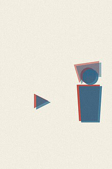 Duotone risograph-style illustration of a figure with a raised hand, an arrow shape, and another figure with a speech shape, representing a three step safety response