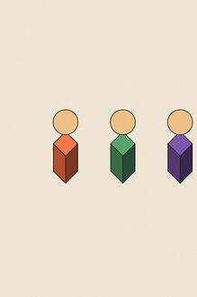 Isometric toy block style illustration with dimensional shading for the activity 'The Picture Circle Story: turning random images into one shared tale'