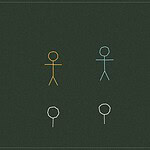 Chalkboard-style line drawing of four figures standing near two small circles, representing protector and bystander roles in a bullying awareness game