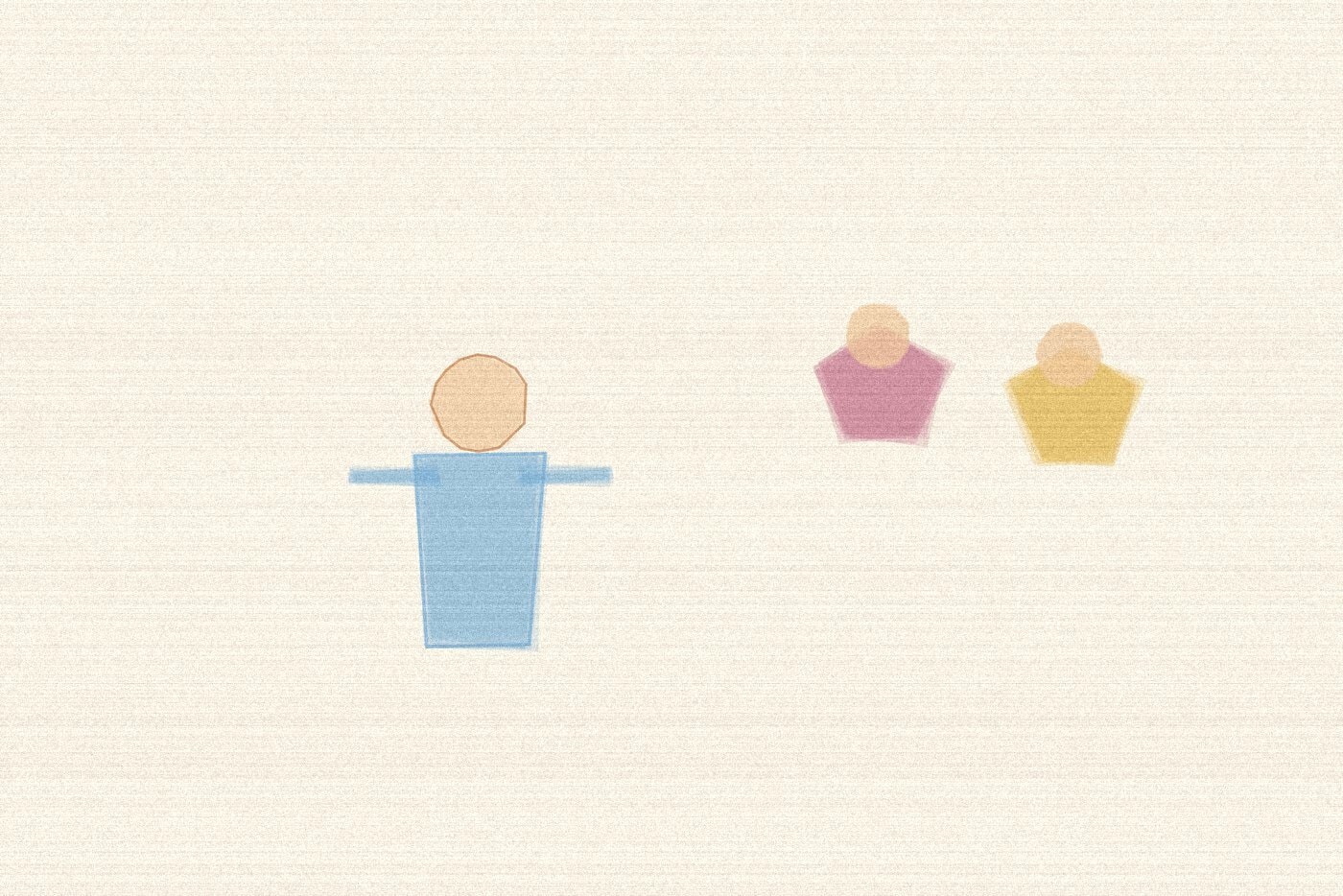 Crayon and wax texture style illustration for the early childhood activity 'Puppet Tales: using a little distance to unlock a shy child's voice', with soft layered colour and a hand drawn feel