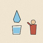 Linocut-style woodblock print illustration of a water droplet above a glass of water, with a watchful parent figure nearby