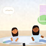 Illustration of two teenagers sitting together on a rug, one looking worried with a phone face down beside them, while a parent sits nearby with a gentle, attentive expression