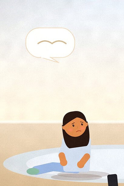 Illustration of two teenagers sitting together on a rug, one looking worried with a phone face down beside them, while a parent sits nearby with a gentle, attentive expression
