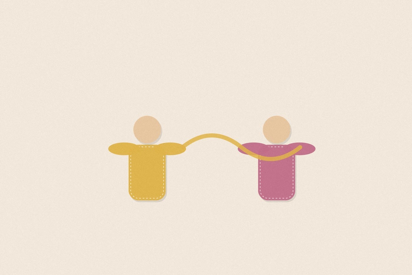 Felt appliqué style illustration of colourful soft rounded figures with dashed stitch borders, arranged for the activity 'Ribbon Figures: a creative movement game for pairs'