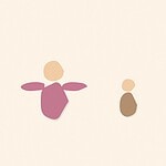 Soft organic blob style illustration with rounded pastel shapes for the activity 'Simple Hide and Seek: a gentle first version built for one year olds'