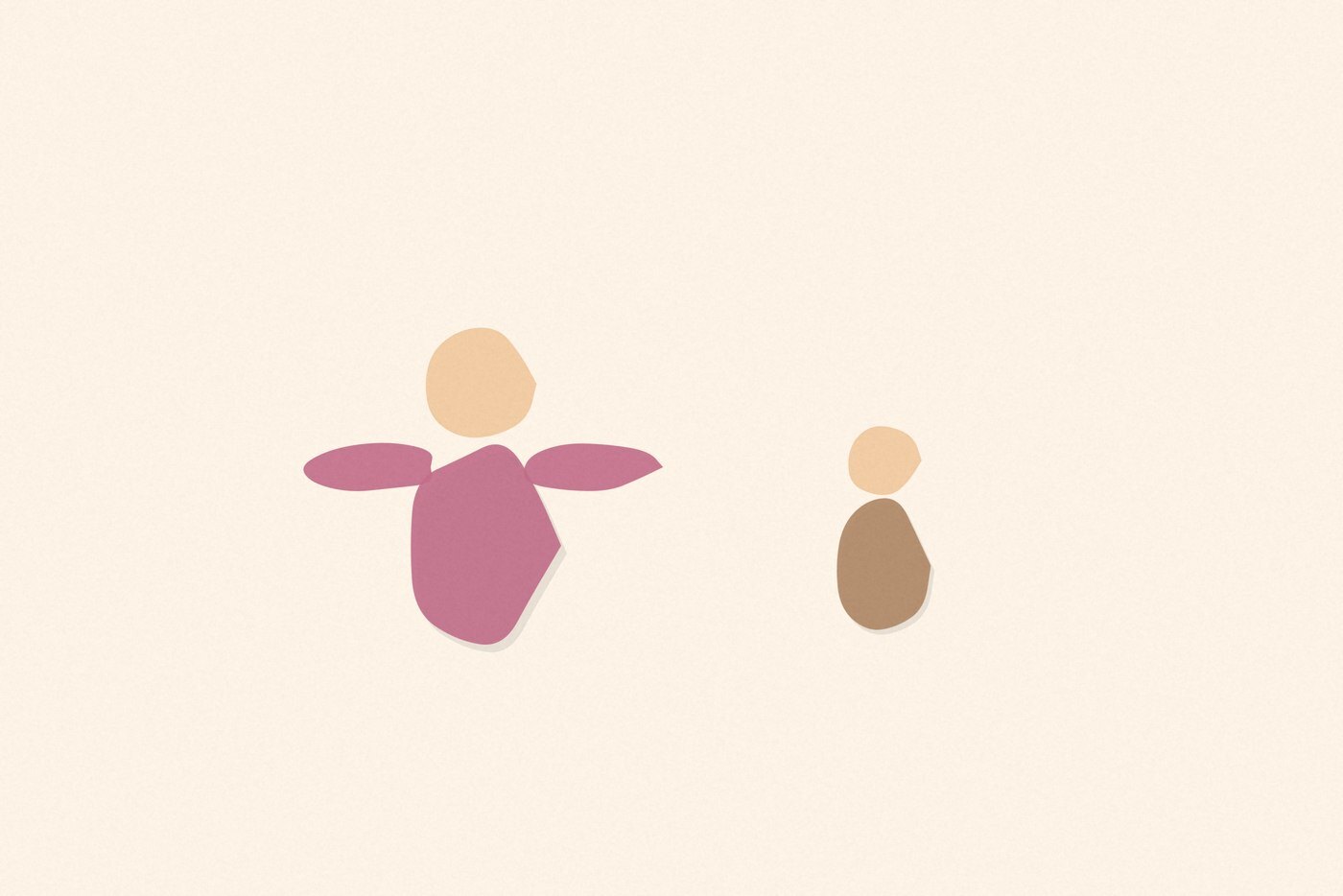 Soft organic blob style illustration with rounded pastel shapes for the activity 'Simple Hide and Seek: a gentle first version built for one year olds'
