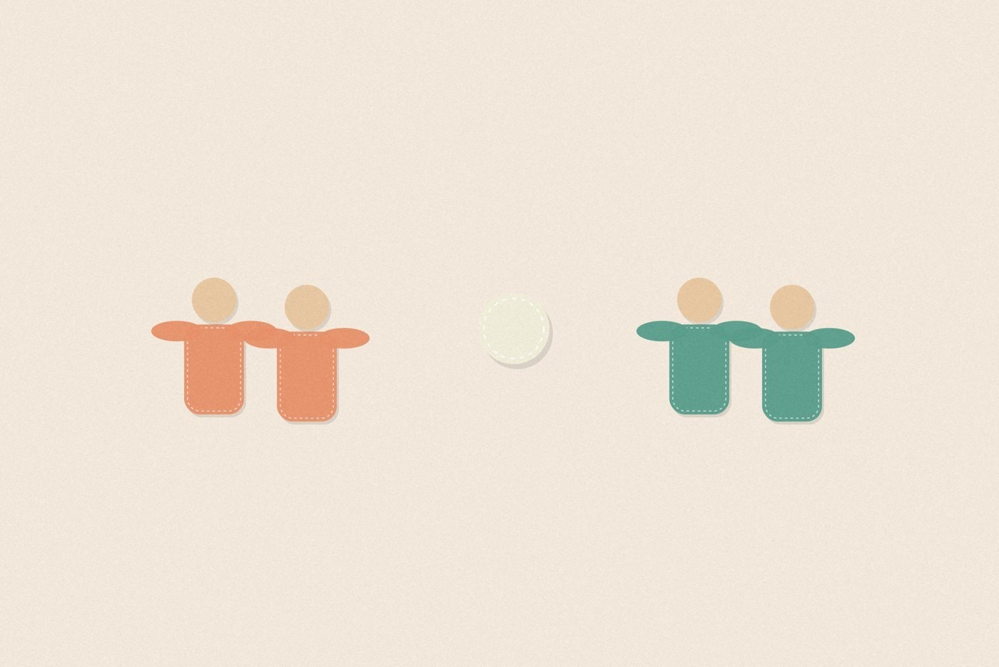 Felt appliqué style illustration of colourful soft rounded figures with dashed stitch borders, arranged for the activity 'Snatch and Dash: a numbered-sprint relay game'