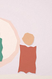 Paper-cut collage illustration of a child figure standing inside a soft protective circle, with a parent figure nearby and a speech bubble, representing a calm body safety conversation