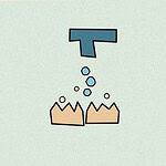 Linocut-style woodblock print illustration of a tap with falling water droplets above two open hands, representing handwashing