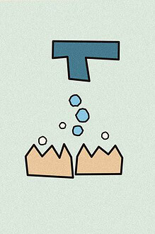 Linocut-style woodblock print illustration of a tap with falling water droplets above two open hands, representing handwashing