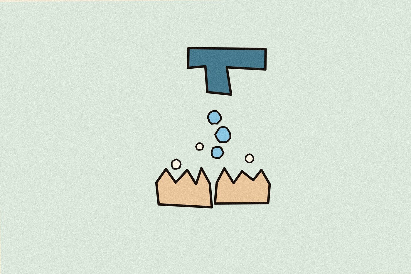Linocut-style woodblock print illustration of a tap with falling water droplets above two open hands, representing handwashing