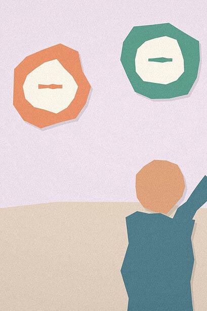 Paper-cut collage illustration of three badge shapes in different colours representing inner strengths, support, and skills, with a figure reaching up toward them