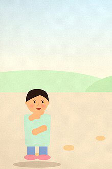Illustration of a teenager walking along a path of stepping stones across a sunny field toward a small flag on a distant hill