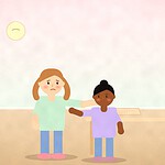 Illustration of a teenager standing near a table with a piece of paper marked with red underlines, while a parent approaches with a gentle expression