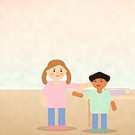 Illustration of a teenager and a parent standing by a table with a notepad showing a short checklist, two items ticked