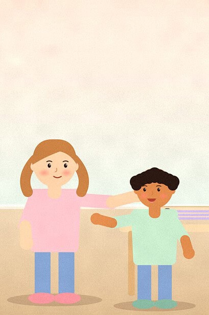 Illustration of a teenager and a parent standing by a table with a notepad showing a short checklist, two items ticked