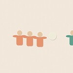 Felt appliqué style illustration of colourful soft rounded figures with dashed stitch borders, arranged for the activity 'Ten in a Row: a passing and keep-away game'