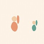 Soft organic blob style illustration with rounded pastel shapes for the activity 'Toddler See, Toddler Do: a simple copying game that builds early focus'