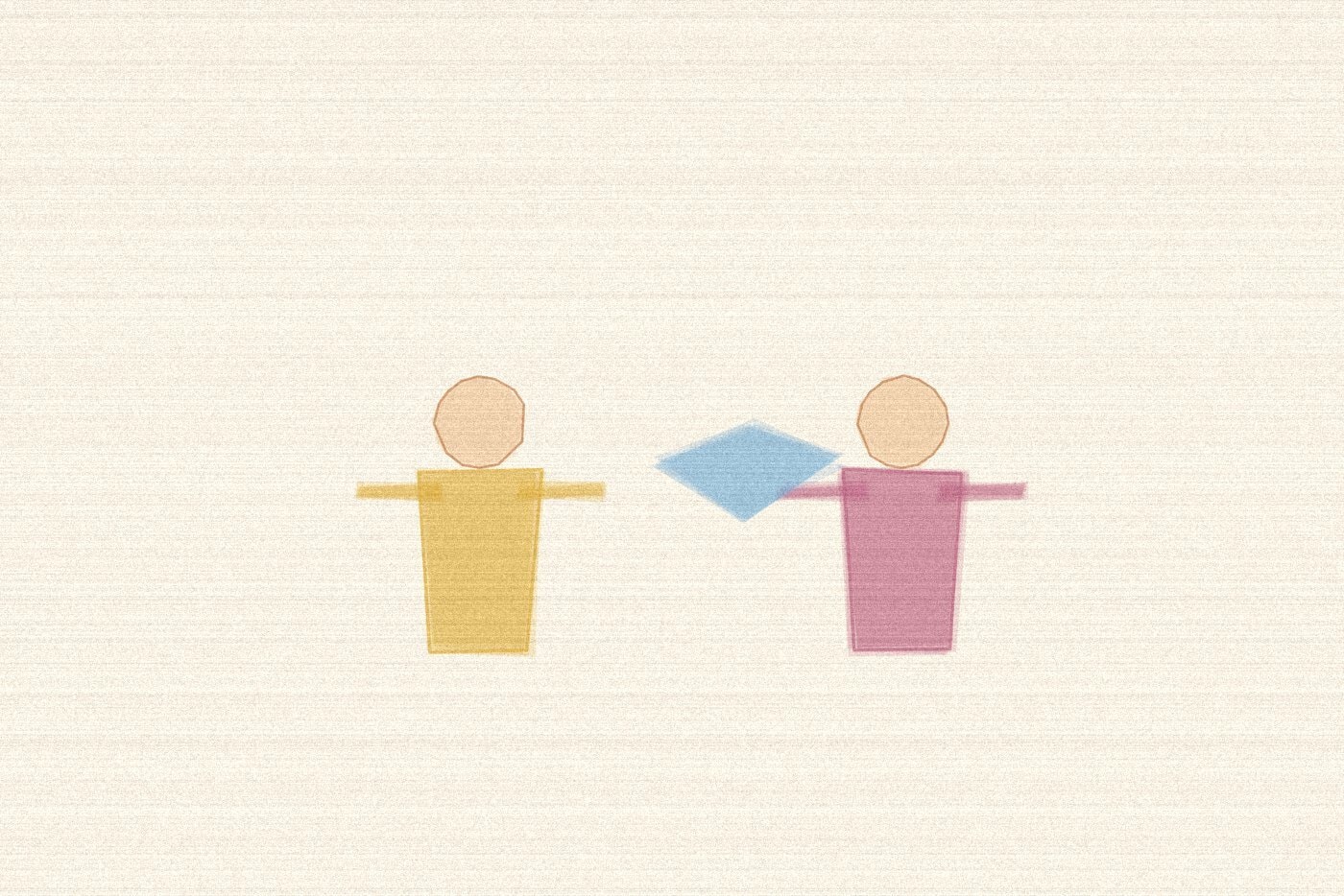 Crayon and wax texture style illustration for the early childhood activity 'The Toy Share Story: puppet theatre for a dispute every child recognises', with soft layered colour and a hand drawn feel