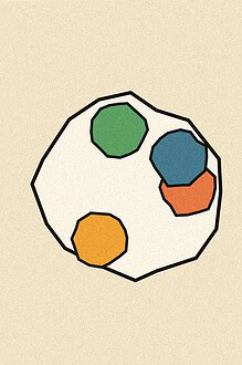 Linocut-style woodblock print illustration of a round plate with colourful food shapes arranged around its edge, representing vitamin A rich foods